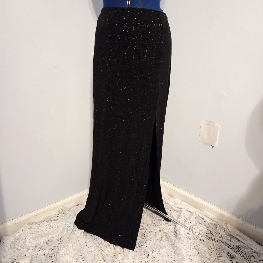 Vintage 90s Black Sparkly Maxi Skirt Size M